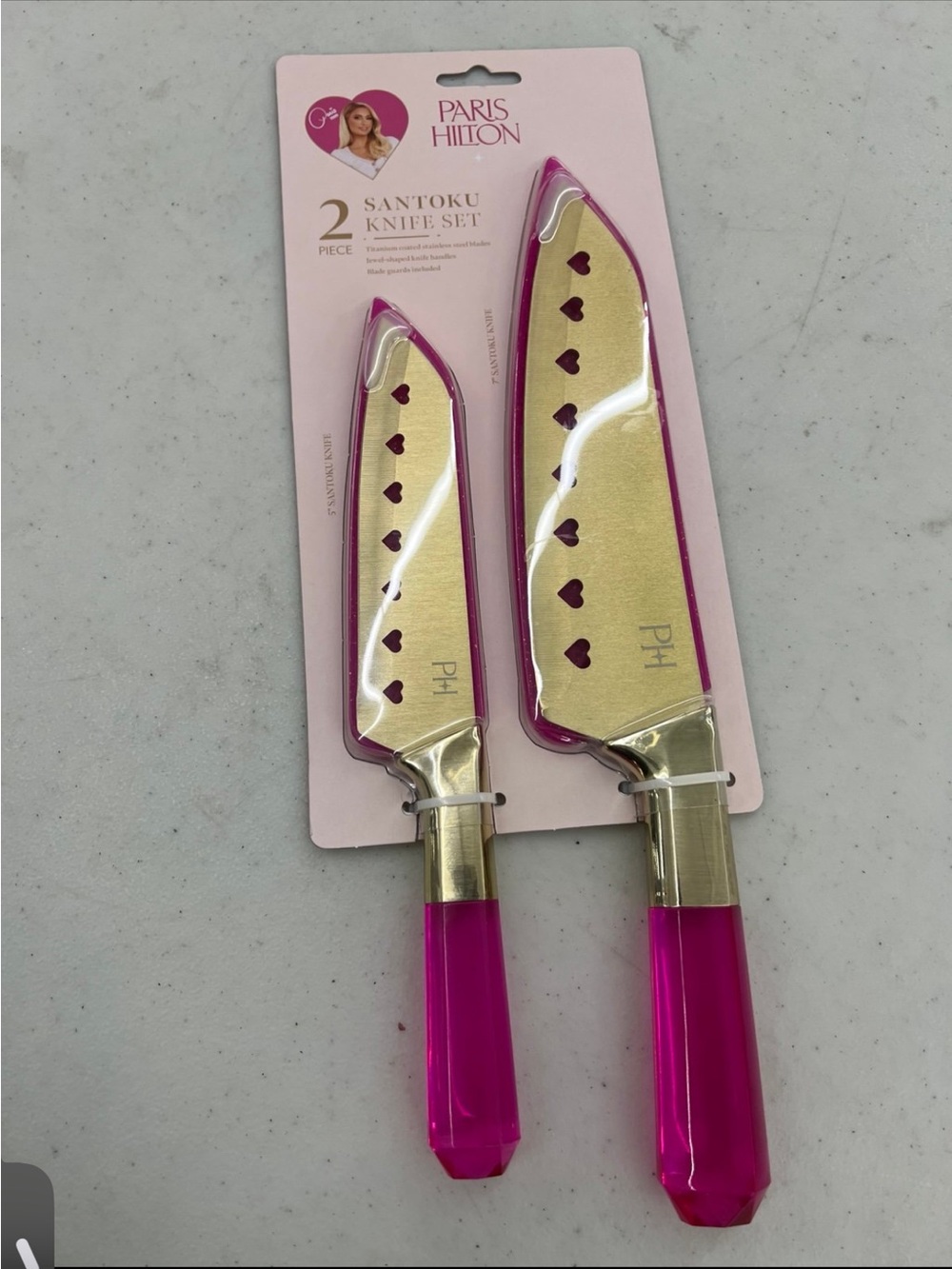 Paris Hilton Hot Pink Hearts Santoku 2pc Knife Set